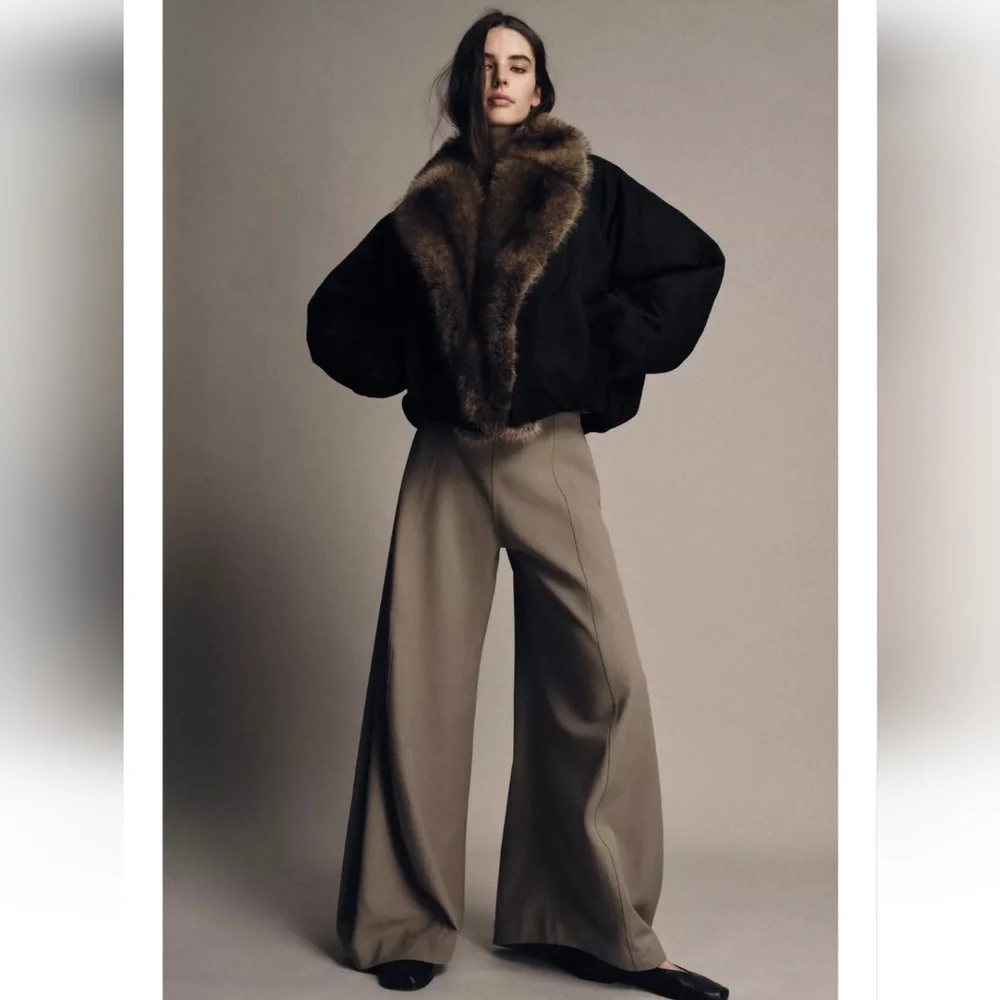 ZARA FAUX FUR COLLAR BOMBER JACKET ZW COLLECTION - Picture 7 of 9